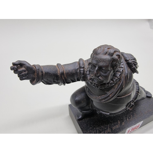 1368 - A scarce 19th century cast iron novelty Falstaff figural inkwell and pounce pot, after Friedrich Wil... 