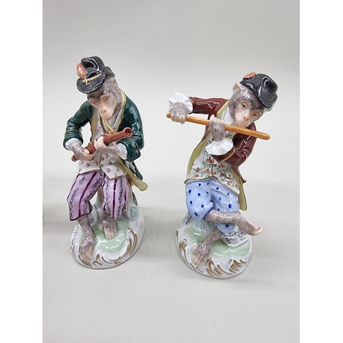 1369 - A set of twelve Dresden monkey band figures, largest 16cm high. 