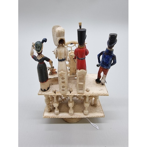 1371 - A rare early 19th century Napoleonic Prisoner of War Spinning Jenny automaton bone figure group,&nbs... 