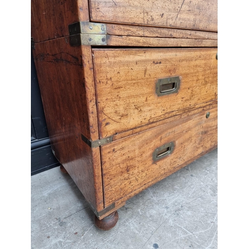 1037 - A good 19th century camphor and brass bound campaign chest, with countersunk handles, 99cm wide.... 