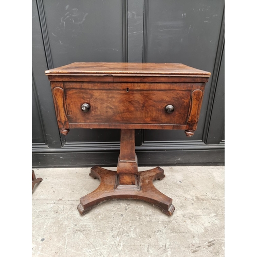 1039 - A 19th century mahogany pedestal work table, with hinged top, 60cm wide. 