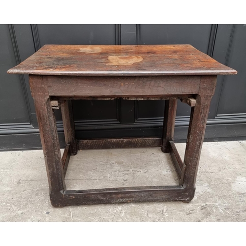 1059 - An antique oak single drawer side table, with single drawer, 86cm wide. 