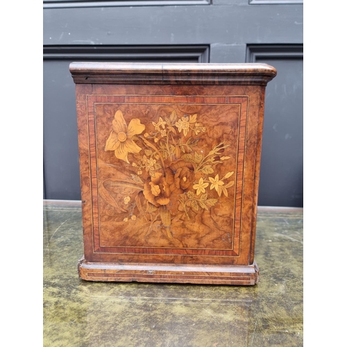 1062 - Miniature Furniture: a good Victorian walnut and marquetry three drawer chest, with ivory inset knob... 