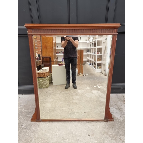 1080 - A large early 20th century mahogany overmantel mirror, 140 x 127cm. 