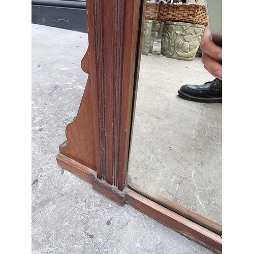 1080 - A large early 20th century mahogany overmantel mirror, 140 x 127cm. 