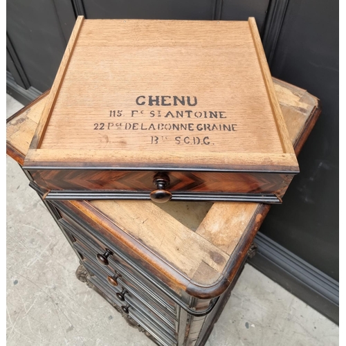 1093 - A late 19th century French coromandel and ebonized pot cupboard, stamped 'Chenu, 115 Fc St Antoine, ... 