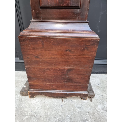 1105 - A George III stained oak and pine longcase clock, the 12in brass and silvered dial with rocking ship... 