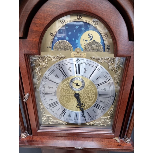 1106 - A small reproduction mahogany longcase clock, the moon phase dial inscribed 'Richard Broad, Bodmin, ... 