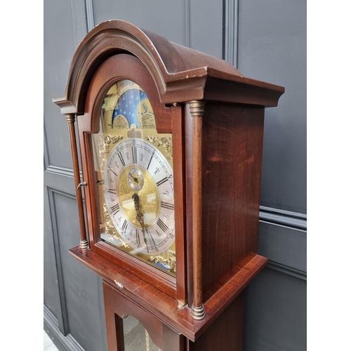 1106 - A small reproduction mahogany longcase clock, the moon phase dial inscribed 'Richard Broad, Bodmin, ... 