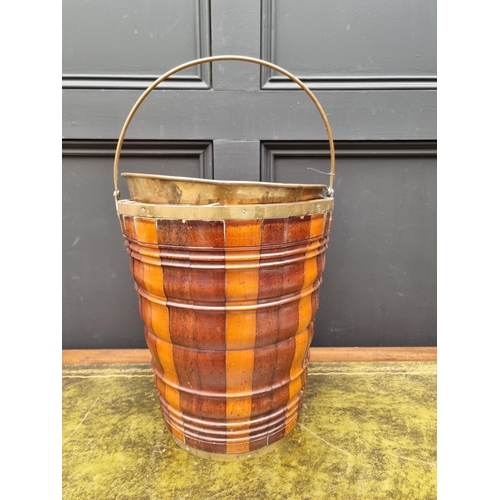 1109 - A 19th century Dutch fruitwood peat bucket, with brass liner, total height 49cm. ... 