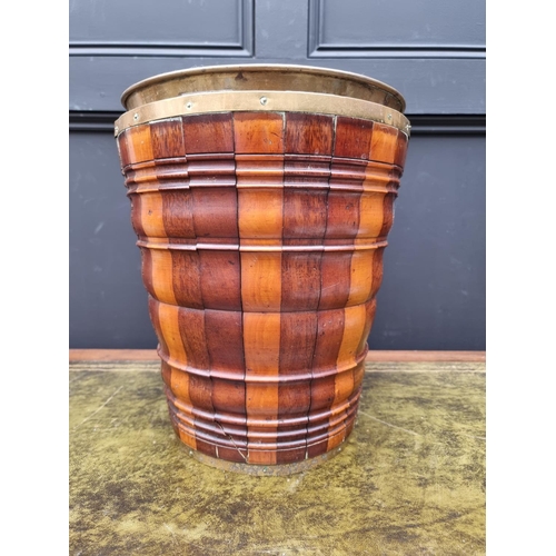 1109 - A 19th century Dutch fruitwood peat bucket, with brass liner, total height 49cm. ... 