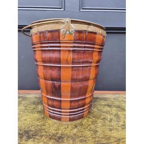 1109 - A 19th century Dutch fruitwood peat bucket, with brass liner, total height 49cm. ... 