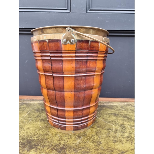 1109 - A 19th century Dutch fruitwood peat bucket, with brass liner, total height 49cm. ... 