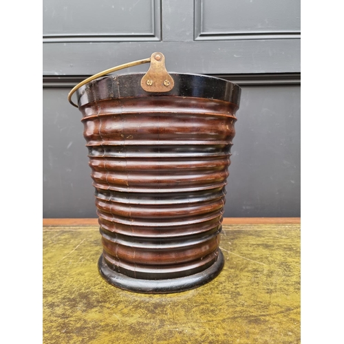 1110 - A 19th century Dutch fruitwood and ebonized peat bucket, total height 41cm. ... 