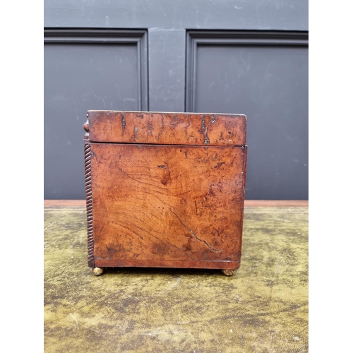 1129 - A very unusual late 18th century walnut and inlaid bowfront workbox, possibly Irish, the interior wi... 