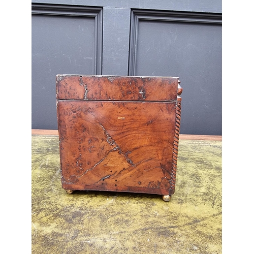 1129 - A very unusual late 18th century walnut and inlaid bowfront workbox, possibly Irish, the interior wi... 