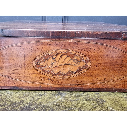 1136 - An unusual George III mahogany and inlaid writing slope, with bone knobs, 41cm wide.... 