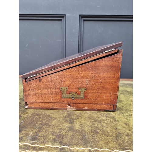 1136 - An unusual George III mahogany and inlaid writing slope, with bone knobs, 41cm wide.... 