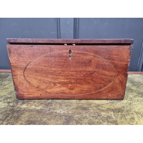 1136 - An unusual George III mahogany and inlaid writing slope, with bone knobs, 41cm wide.... 