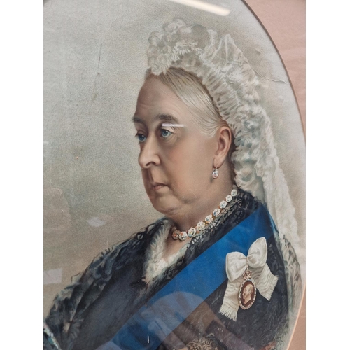 1142 - English School, Queen Victoria, colour print, 61 x 43cm oval.  