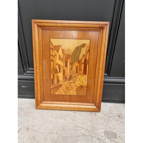 1157 - A pair of German marquetry panels, the whole 46.5 x 36.5cm.