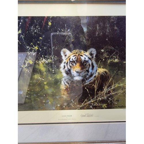 1164 - David Shepherd, 'Jaguars', signed, colour print, I.31 x 56cm; together with three other pencil signe... 