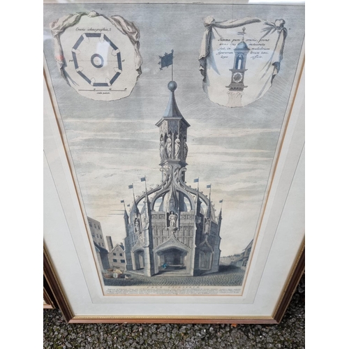 1184 - Two antique handcoloured prints of The Cross, Chichester, largest 46 x 26cm.