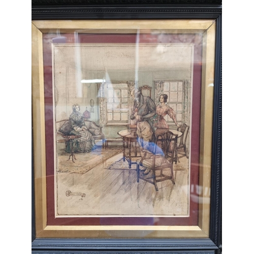 1188 - Sybil Tawse, an interior scene, possibly a study for a book illustration, signed, watercolour, 34 x ... 