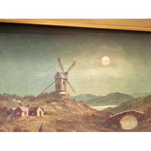 1195 - Manner of Henry Pether, a moonlit scene with a windmill, oil on board, 18 x 28.5cm.   ... 