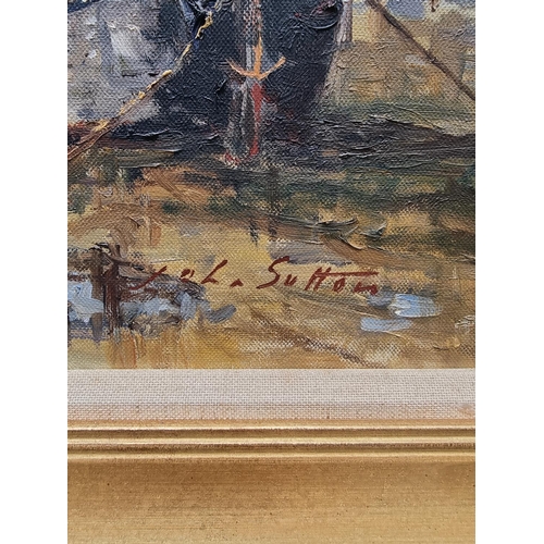 1197 - John Sutton, 'Race Day, Birdham', signed, inscribed and labelled verso, oil on canvas, 39.5 x 49.5cm... 