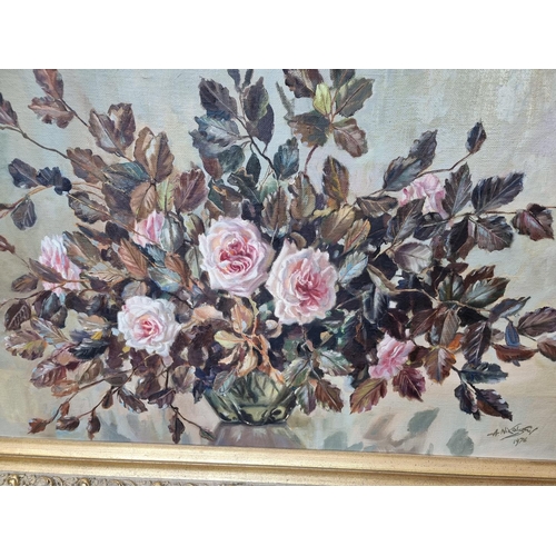 1207 - A Nikolsky, still life of flowers, two works, signed and dated 1976 and 1977, oil on canvas, 49.5 x ... 