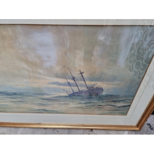 1208 - Frederick C Dixon, the sinking ship, signed, watercolour, 41 x 68cm; together with another watercolo... 