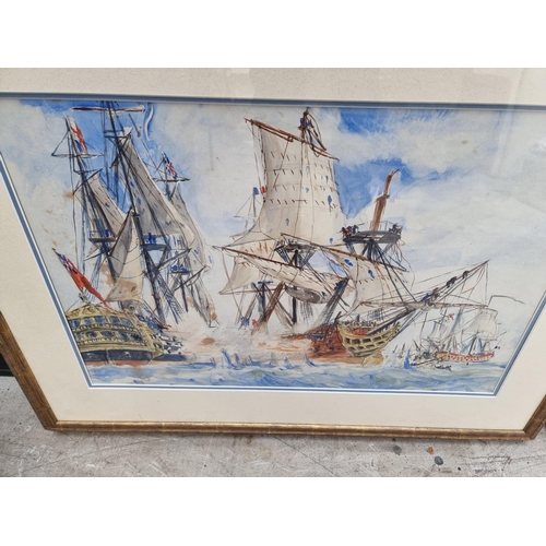 1208 - Frederick C Dixon, the sinking ship, signed, watercolour, 41 x 68cm; together with another watercolo... 