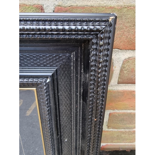 1210 - A 17th century style ebonized and ripple moulded rectangular frame, rebate approx 33.5 x 86cm; toget... 