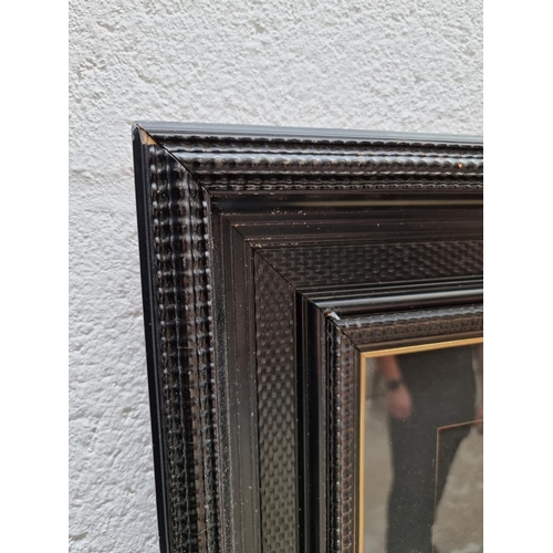 1210 - A 17th century style ebonized and ripple moulded rectangular frame, rebate approx 33.5 x 86cm; toget... 