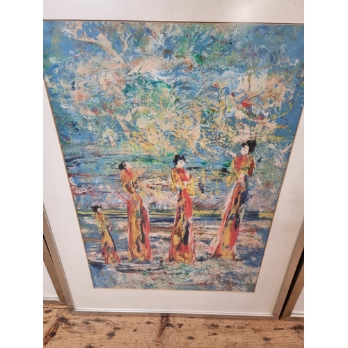 1212 - Oriental School, figures, three works, gouache, largest 73 x 53cm. (3)