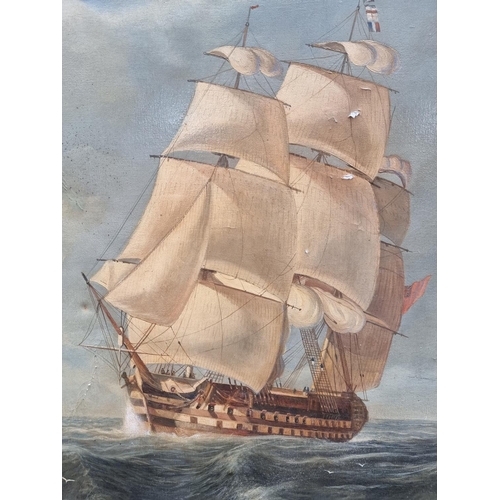 1223 - Richard Temple, a galleon, signed, oil on canvas, 60 x 90cm. 