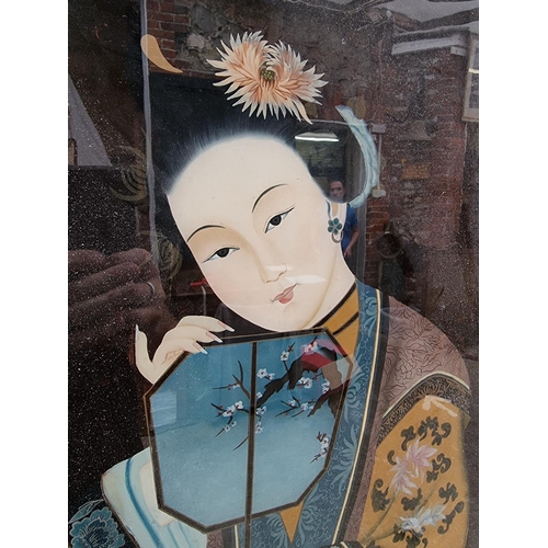 1224 - Chinese School, lady with a fan, reverse glass painted, 57.5 x 41.5cm.