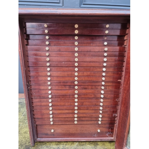 1260 - A Victorian mahogany microscope slide chest, with ivory knobs and inlay, 40cm high x 31cm wide x 31c... 