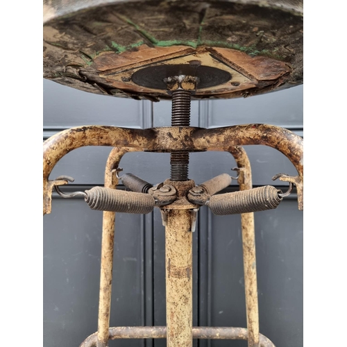 1276 - A vintage industrial painted tubular metal stool, with sprung suspension.