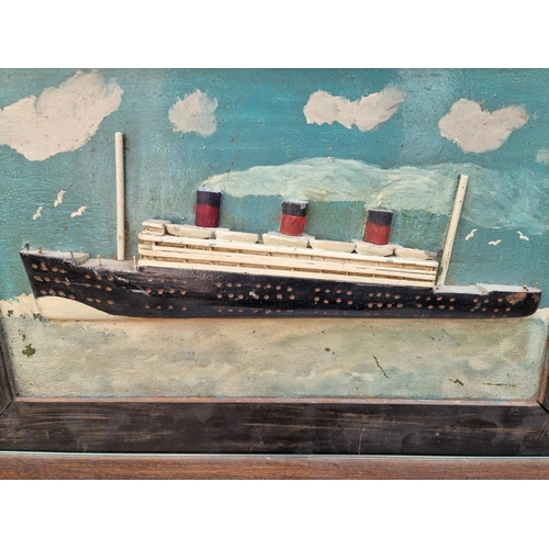 1289 - A painted wood model boat 'Voltaire', 64cm long; together with a small diorama of a clipper, 23.5cm ... 