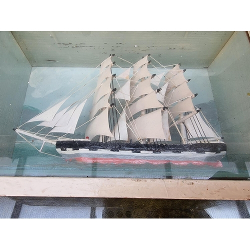 1289 - A painted wood model boat 'Voltaire', 64cm long; together with a small diorama of a clipper, 23.5cm ... 