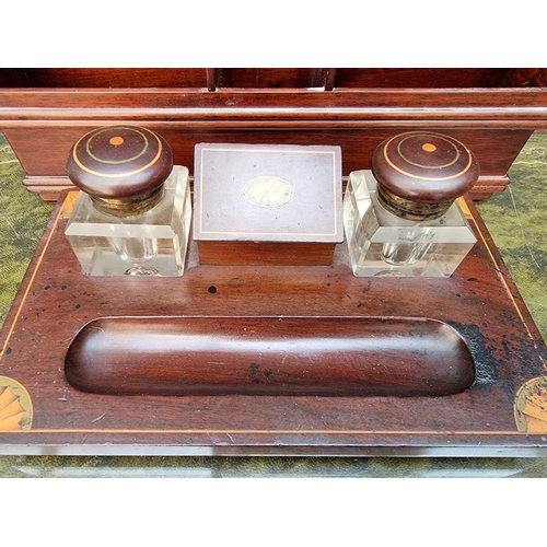 1295 - A reproduction mahogany desk tidy, 35.5cm wide; together with an Edwardian mahogany and inlaid desk ... 