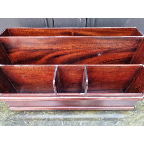 1295 - A reproduction mahogany desk tidy, 35.5cm wide; together with an Edwardian mahogany and inlaid desk ... 