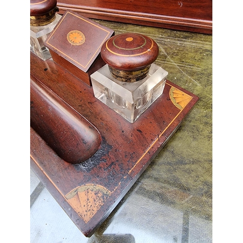 1295 - A reproduction mahogany desk tidy, 35.5cm wide; together with an Edwardian mahogany and inlaid desk ... 