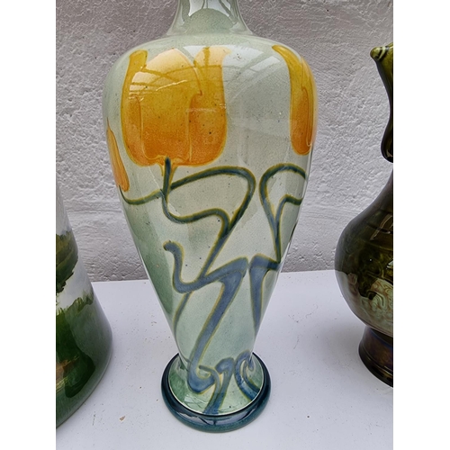 1320 - A Doulton Lambeth 'Faience' Art Nouveau vase, 26cm high, (repair chip to underside of rim); tog... 