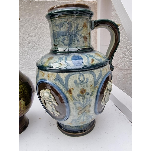 1320 - A Doulton Lambeth 'Faience' Art Nouveau vase, 26cm high, (repair chip to underside of rim); tog... 