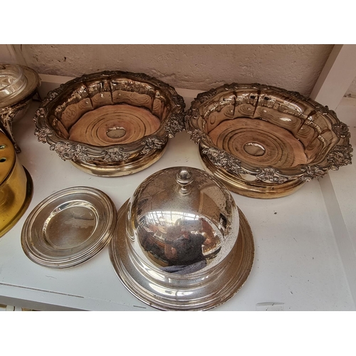 1327 - A small collection of silver plate; together with a brass warming box, 24.5cm wide. (8) ... 