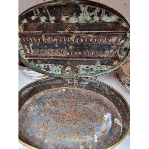 1327 - A small collection of silver plate; together with a brass warming box, 24.5cm wide. (8) ... 