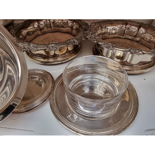 1327 - A small collection of silver plate; together with a brass warming box, 24.5cm wide. (8) ... 